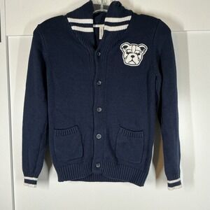 Janie & Jack Boys Navy Blue Bulldog Varsity Shawl‎ Cardigan - Size 8 Preppy NWT